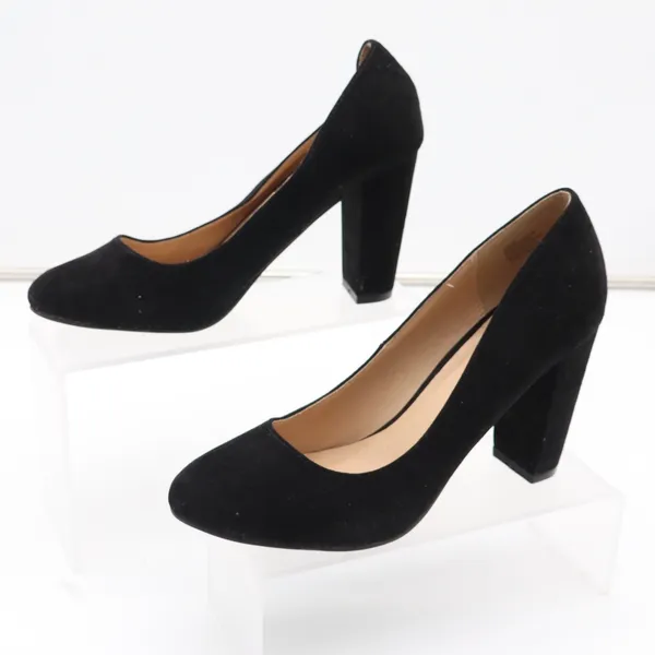 JustFab Lavinie Black Faux Suede Round Toe Block Heel Pumps Womens 8.5 - Image 2
