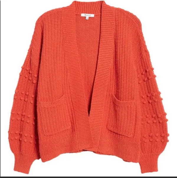 Madewell Bobble Cotton Pom Pom Cardigan Sweater in Kilt Red XSMALL NWT - Image 2