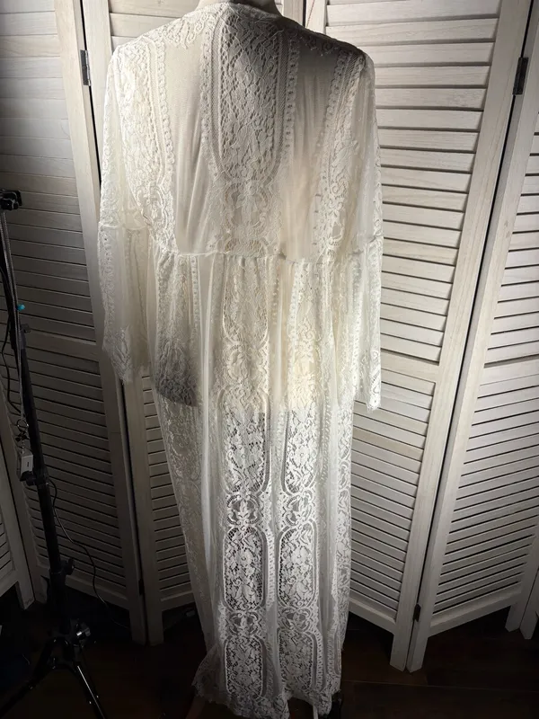 White Boho Duster long sleeve size small - Image 2