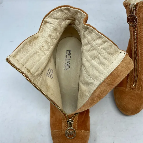 Michael Kors Brown Suede Heeled Zip Booties Size 7.5 - Image 7