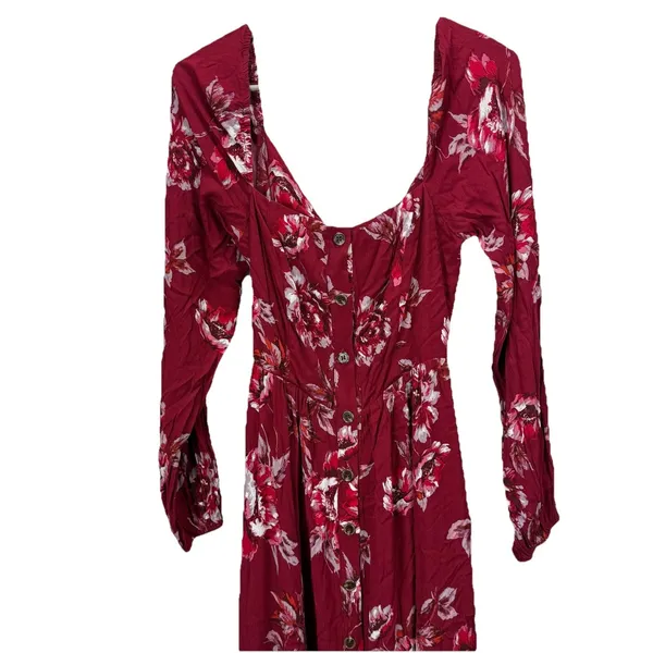 NWT‎ Lulus Total Perfection Burgundy Floral Print Tie-Back Midi Dress SMALL - Image 6