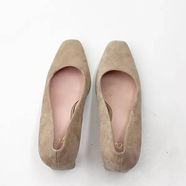 J. CREW Tan Suede Closed Square Toe Slip On Chunky Block Heels 9 Office Neutral - Image 5