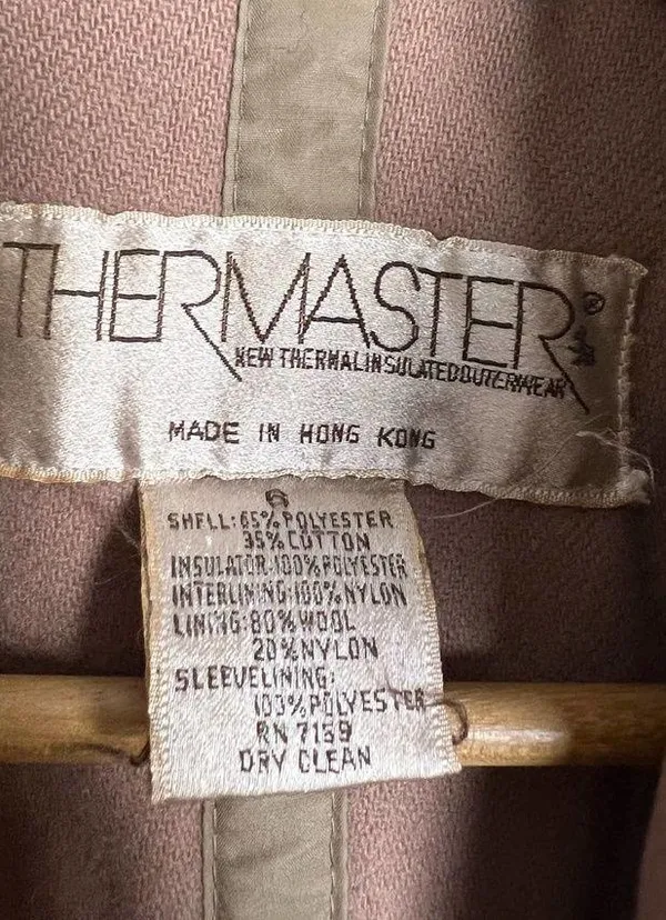 Vintage Thermaster Khaki Wool Insulated Trench Coat Size 6 - Image 5