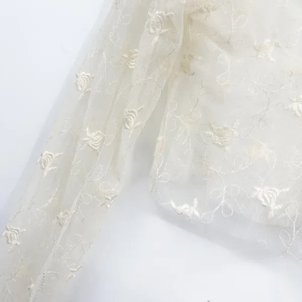 Christie & Jill Womens Cream Floral Lace Sheer Vintage 90s Fairycpre Crop Top M - Image 3