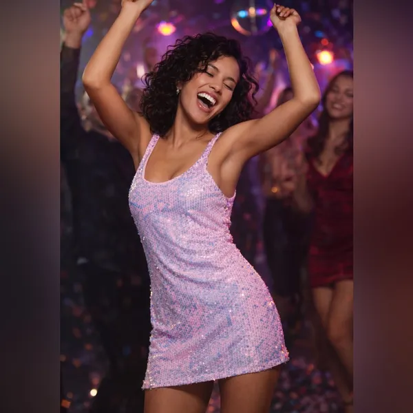 Dolls Kill Club Exx Celestial Gaze sequinned Festival mini dress, pink, M, NWT - Image 13