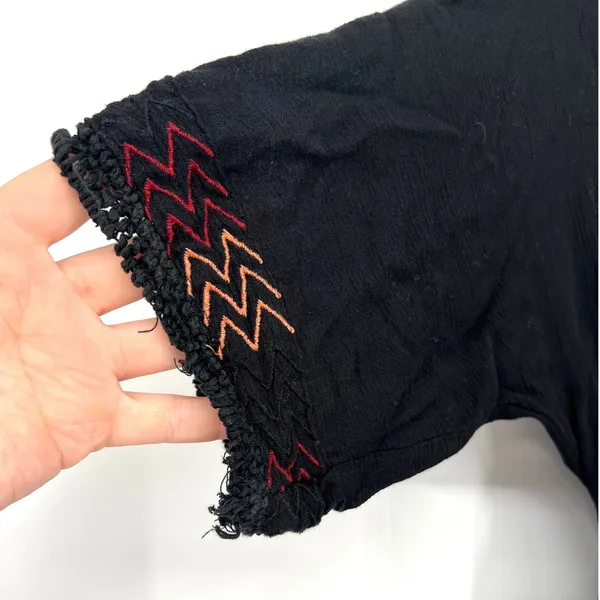 Earthbound Trading Co Black Boho Embroidered Maxi‎ Dress Small Gauze Festival - Image 3