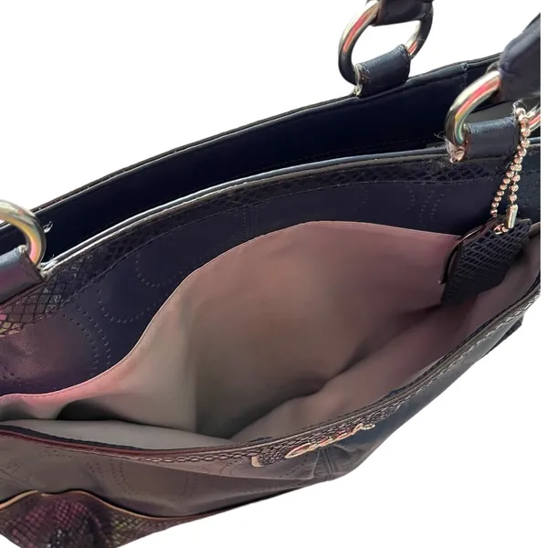 Coach Park Elevated Navy Leather Snakeskin Trim Carryall Shoulder Bag - Image 10