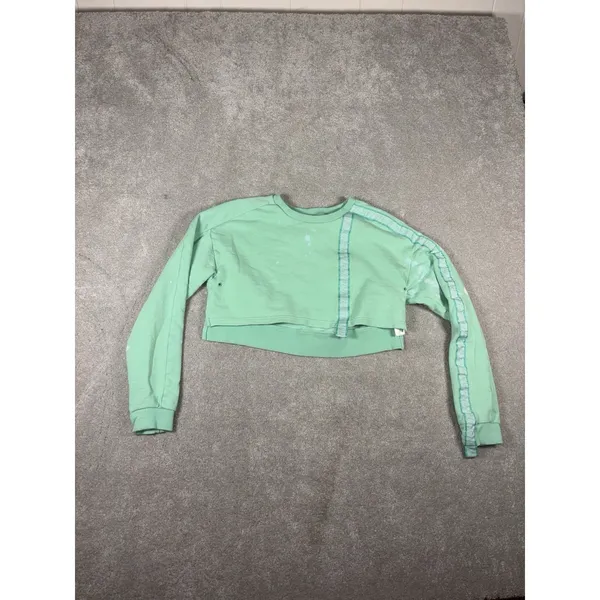 Gymshark Women's 24/7 Cropped sweater‎ mint green custom bleached small - Image 3