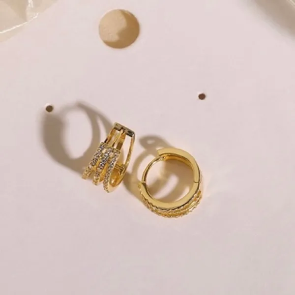 18K Gold Plated Three Circles Hoop Earrings for Women, CZ Cubic Zirconia Earrings - Image 2