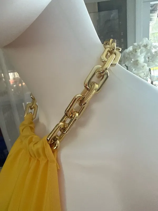 Yellow lterneck Maxi Dress with Gold-Tone Chain - Image 2