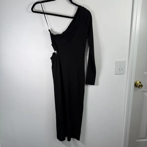 Hello Molly Black One‎ Shoulder Midi Dress Side Cutout Womens US 4 AU 8 - Image 4