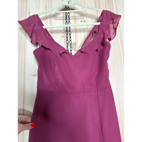 NWT Lulus Sweetest Entrance Dark Magenta Ruffled Tie-Back Maxi Dress Gala Size M - Image 4