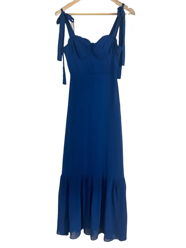NEW Lulu’s Truly Gorgeous Dark Blue Ruffled Bustier Tie-Strap Maxi Dress XS NWT - Image 3