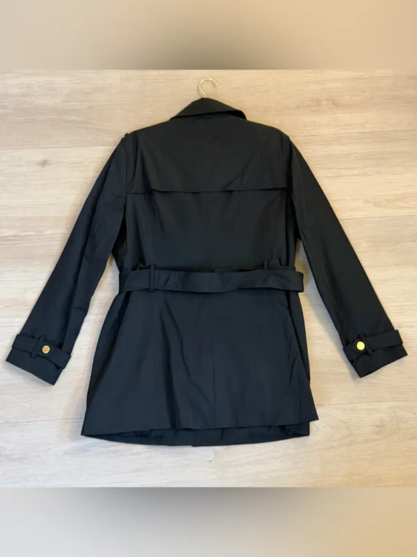 Michael Kors Black Asymmetrical Zip Trench Coat with Belt - Image 6