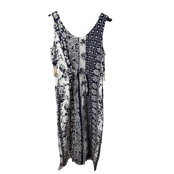 Dawn Joy Fashions Vintage Navy White‎ Batik Beaded Fringe Midi Dress USA Made - Image 6