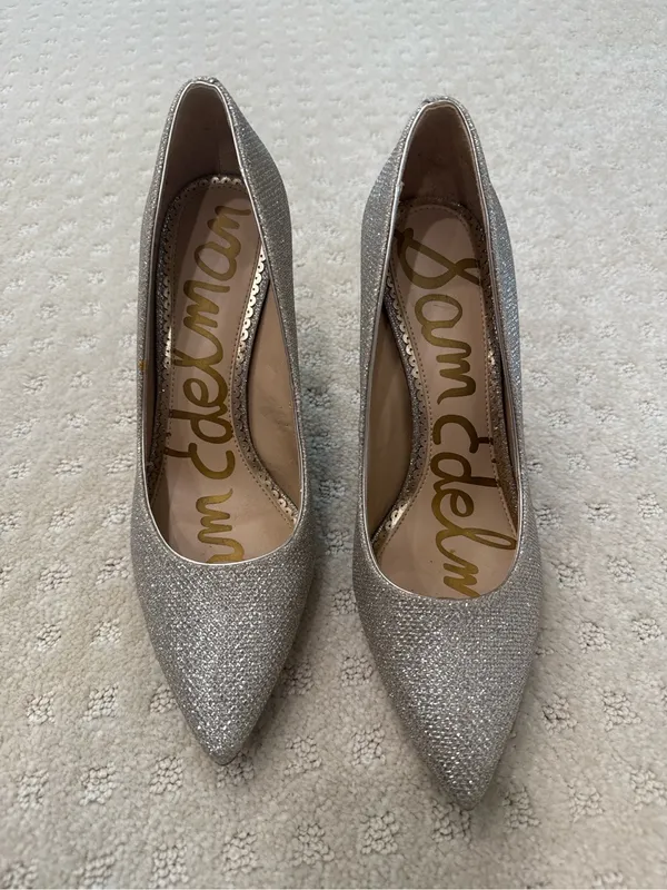 Sam Edelman Silver Glitter Pointed Toe Stiletto Pumps Size 7.5 - Image 3