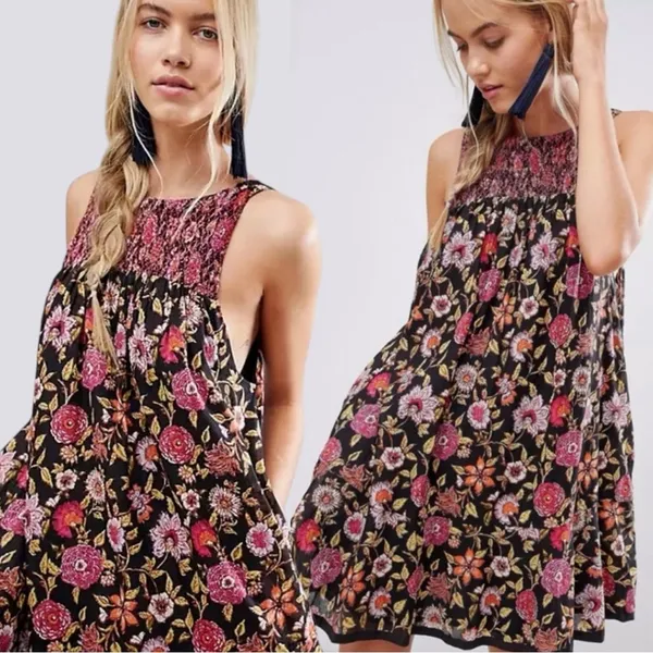 Free People Bohemian Dainty Retro 70s Floral Swing Dress Size Large Flowy - Image 3