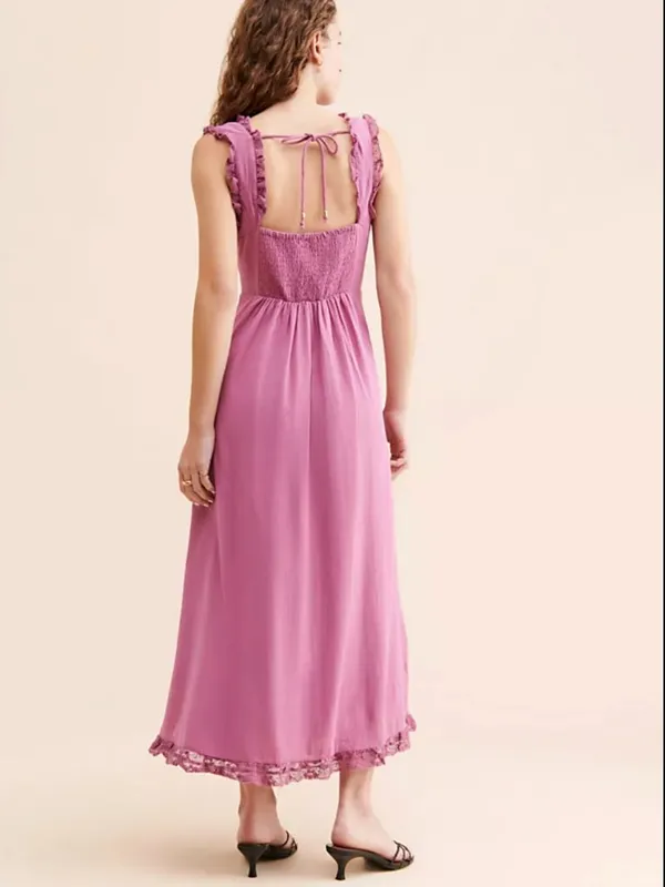 NWT Free People Moon Eyes Navy Lace Smocked Tie Waist Boho Midi Dress Size S - Image 12