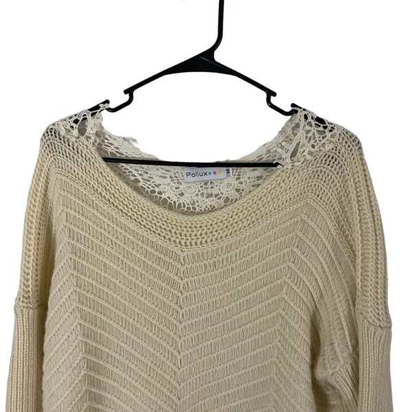 Pollux Size Medium Cream‎ Cottage Boho Floral Lace Back Crochet Sweater - Image 3
