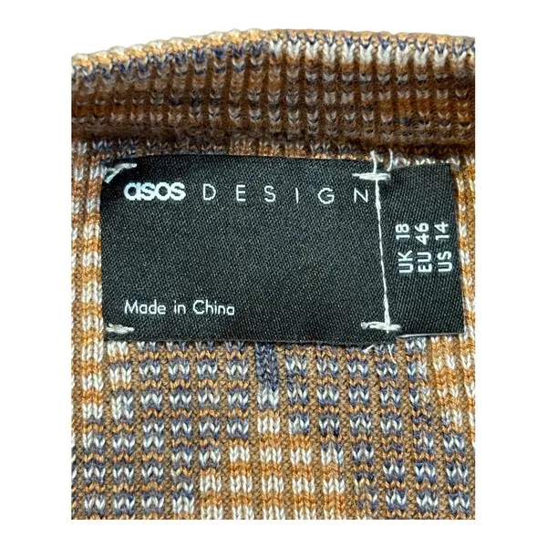 ASOS Design Space Dye‎ Knit Maxi Dress Women Size 14 Brown Long Sleeve Side Slit - Image 7