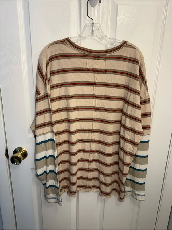 Free People We The Free Nina Stripe Long-Sleeve Tee in Ivory L - Image 4