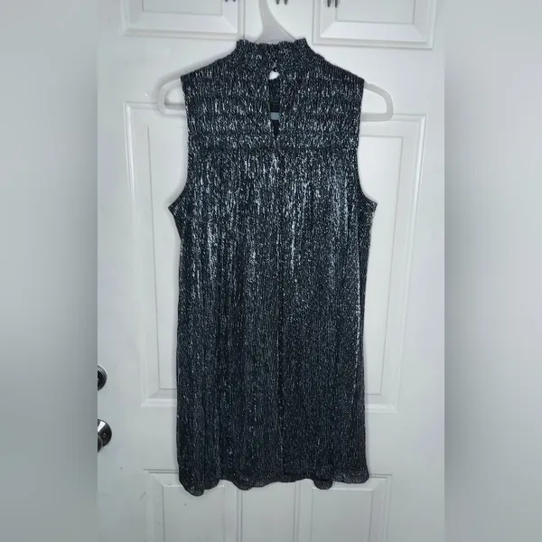 Nine West Black Silver Metallic Lined Sleeveless Party Shift Dress Size Large - Image 11