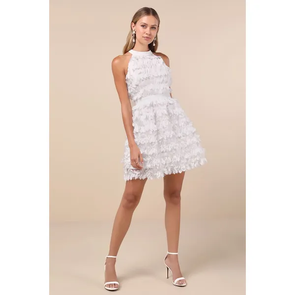 NWT Lulus Dearly Adored White Applique Halter Sleeveless Mini Dress Cocktail L - Image 4
