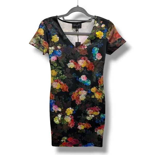 Romeo‎ + Juliet Couture Floral Bodycon Mini Dress Black V Neck XS NEW nWT - Image 3
