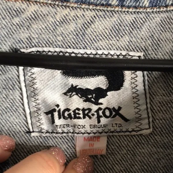 Vintage Tiger Fox Acid Wash Denim Jean Jacket size large‎ oversized - Image 7