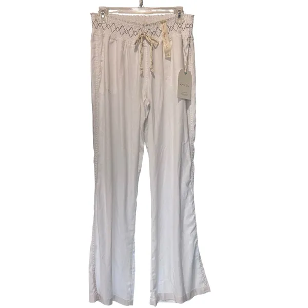 April Kiss Linen Pants Beach Summer Boho NWT High Waist Wide Leg SZ LG White - Image 2