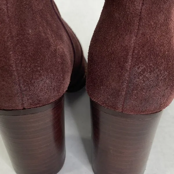 Splendid‎ Suede Ankle Boots Leather Block Heel Western Booties Burgundy Size 5.5 - Image 7
