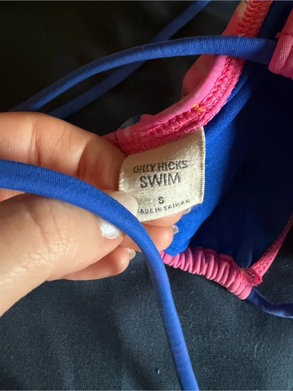 Gilly Hicks Pink Triangle Bikini Top with Blue Straps - Image 2