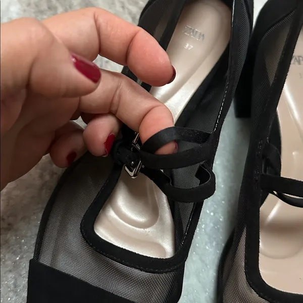 Zara Black Mesh Squared Toe Block Heeled Mary Jane’s Sz 37 (6.5) - Image 9
