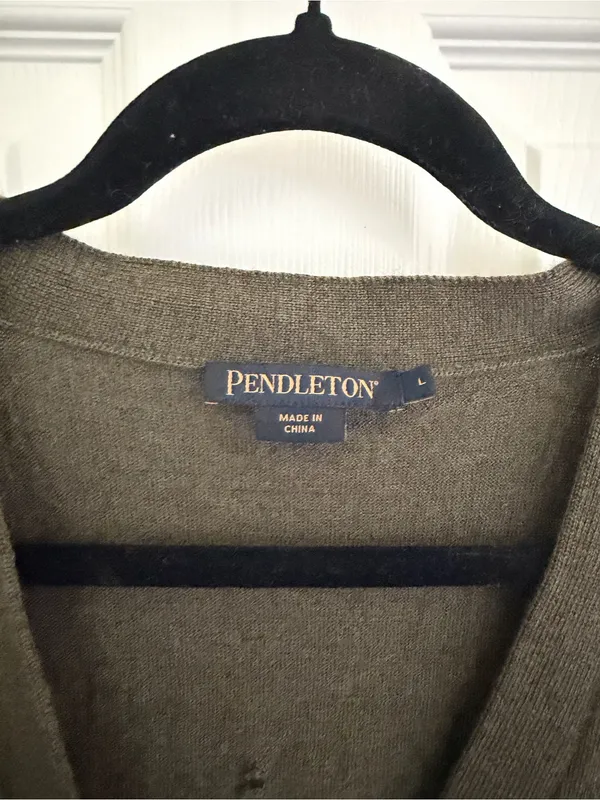 Pendleton Dark Green 100% Merino Wool Long Cardigan Sweater Size Large HOLES - Image 2