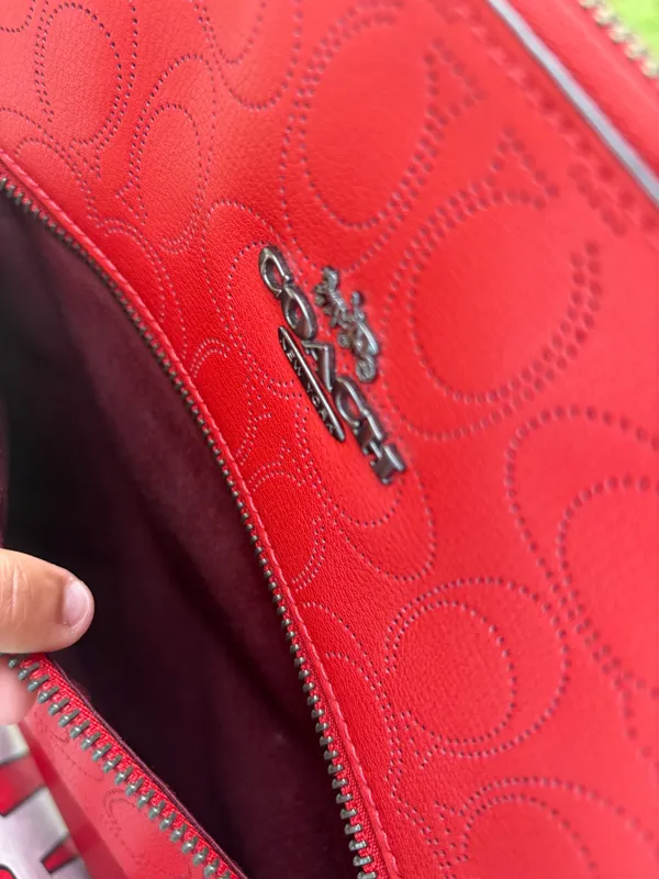 Coach Perforated Signature Leather Gallery Tote color Miami Red - Image 3