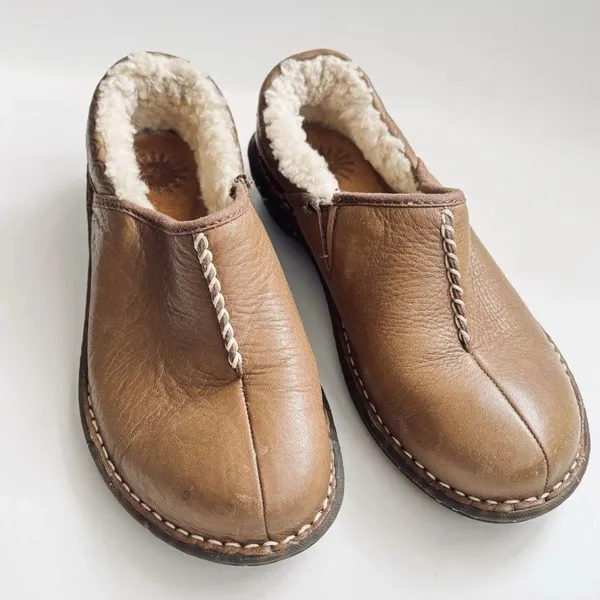 UGG Bettey 1928 Shearling Lined Brown Leather Tan Slip-On Shoes Size 7 - Image 5