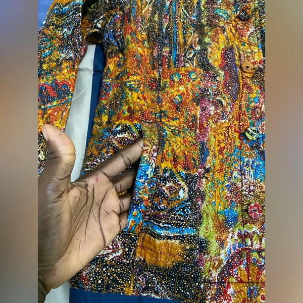 Ankara Print Colorful Abstract Blazer Yellow Size L - Image 3