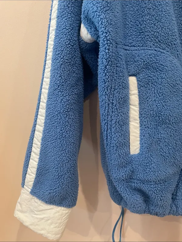 Blue fleece Half-Zip Pullover with light blue Trim vintage looks - Image 3