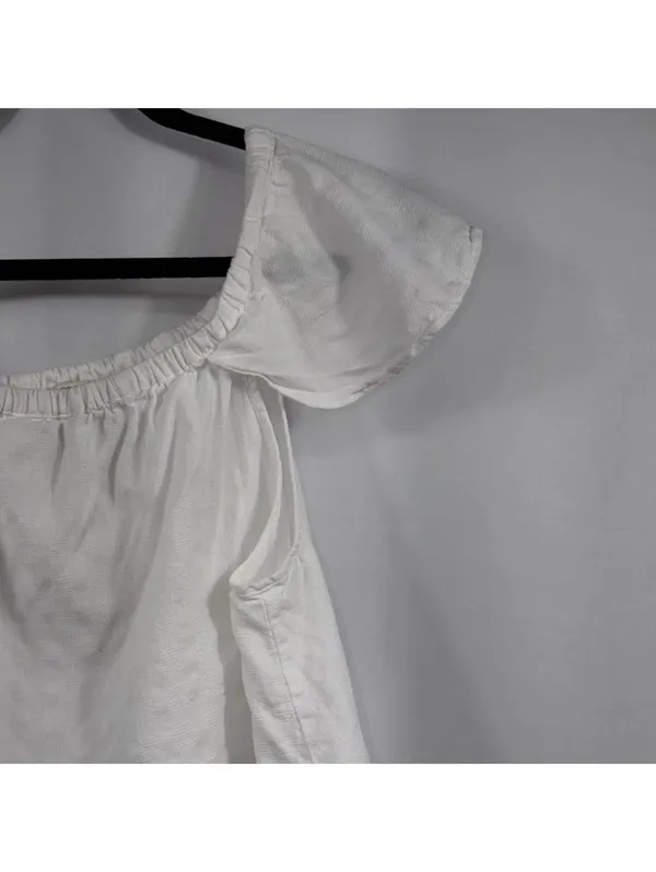 J.Crew Women’s Large White Cotton Cold Shoulder Flutter Sleeve Blouse - Image 3