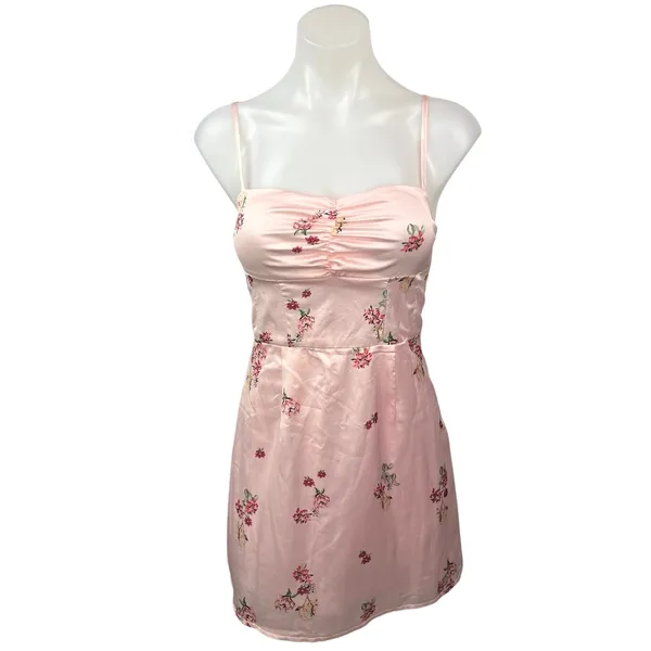 Princess Polly Pink Floral Silk Satin Sleeveless Mini Cami Camisole Slip Dress 2 - Image 5
