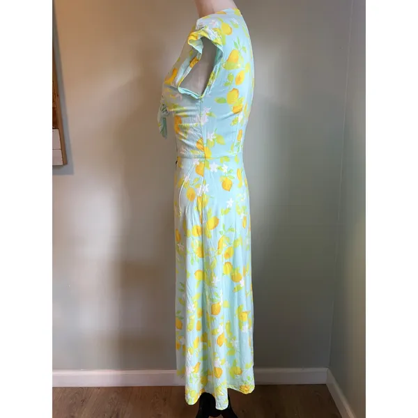 Beach Bunny Lemon Tie Midi Dress Blue Yellow S boho whimsi daintycottage fairy - Image 4