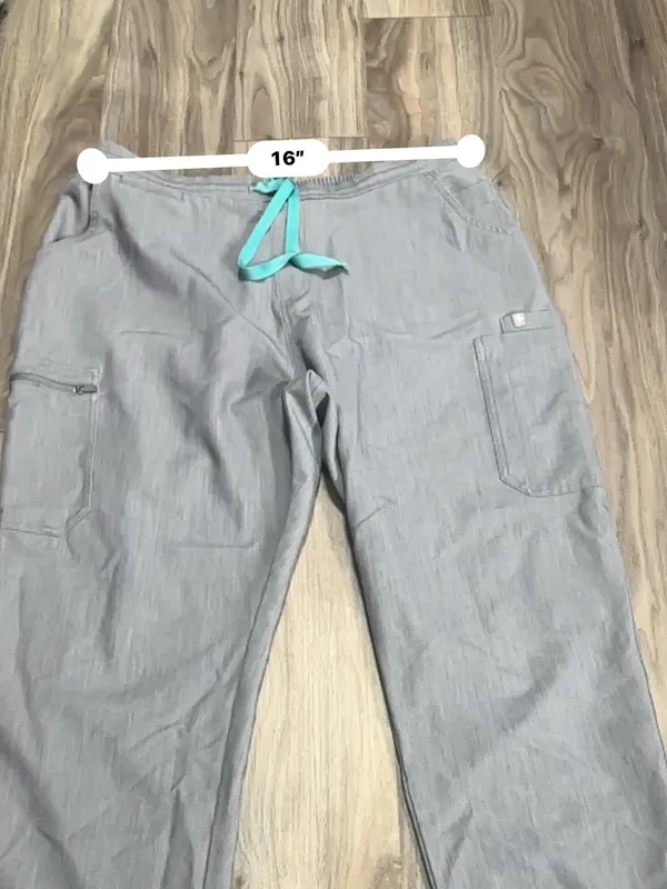 Figs Heather Gray Track Pants with Teal Drawstring - Image 3