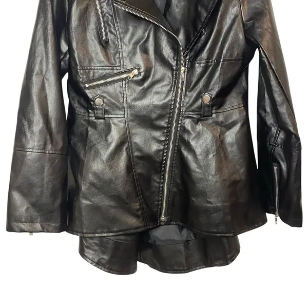 Vegan Leather Size Medium Women's Jacket Flare Back With‎ Zippers Biker Mob wife - Image 3
