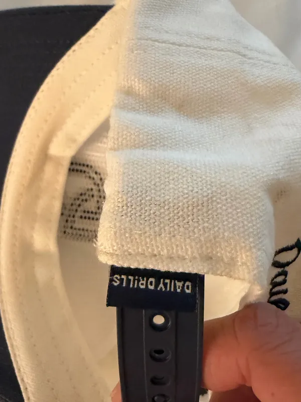 Daily Drills Vintage DD SnapBack Hat/Cap in White and Navy Blue - Image 6