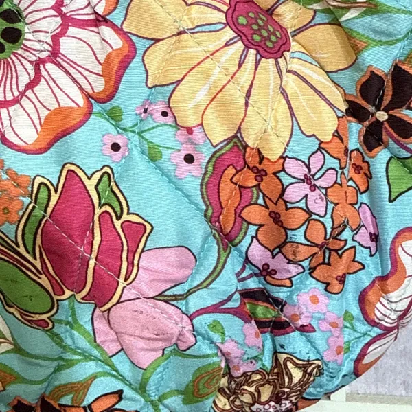 Vtg 2000s Vera Bradley Silk Quilted Floral Handbag Wooden Handles Pink Lining - Image 3