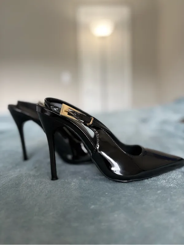 Geeyea Black Patent Slingback Stiletto Heels Pointed Toe EU 36 New - Image 2