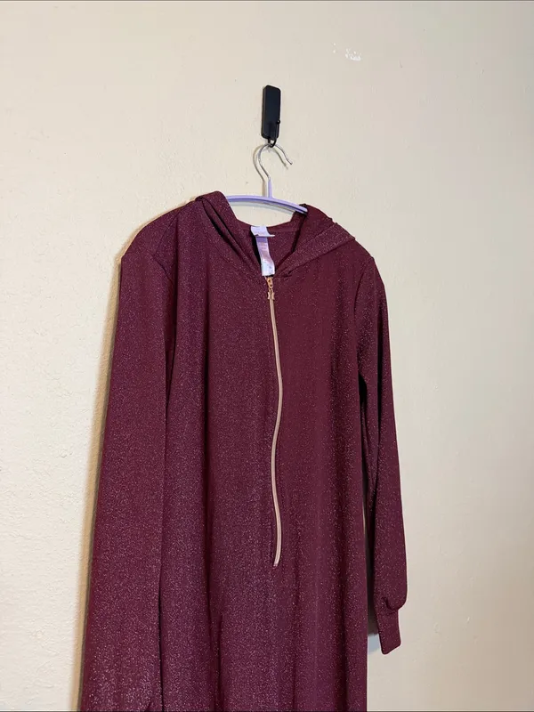 Savage X Fenty Sleep & Shine Hooded Jumpsuit Size Medium Burgundy Glitter‎ - Image 5