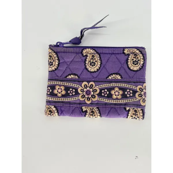 Vera Bradley Purple Paisley Ruffled Handbag Quilted Shoulder Tote‎ Wallet Set - Image 6