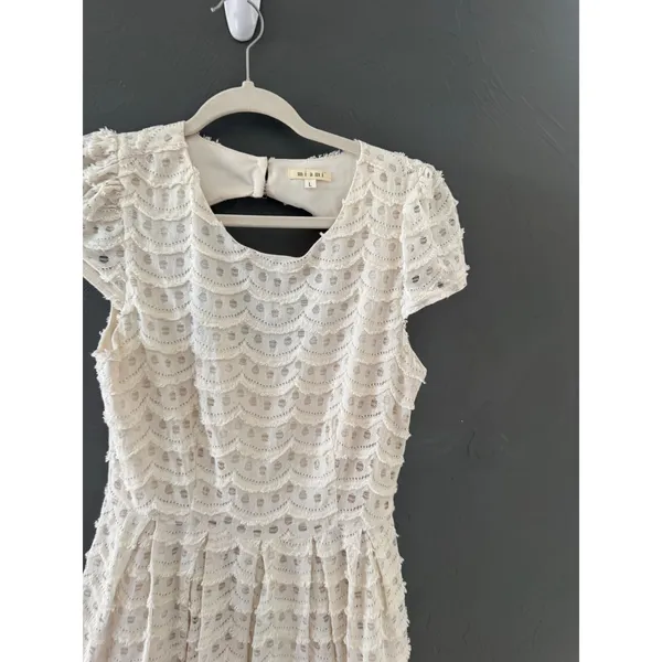 Miami Cream Crochet Scalloped Lace Mini Dress‎ Short Sleeve Coastal L Party - Image 3