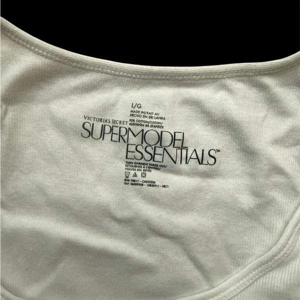 vintage Victoria's Secret White Tank Black Sequin Heart super model essentials L - Image 4